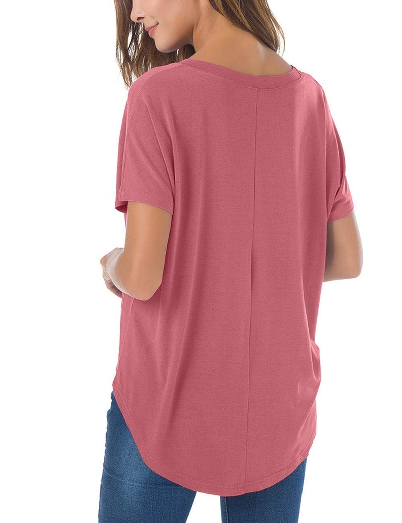 Herou Womens Summer Casual Short Sleeve Oversized High Low Loose T Shirts Dusty Rose Medium - Image 2